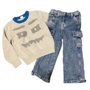 Gap Baby Boy 3yr Toddler Outfit Monster Sweater Cargo Jeans Pants Outfit 4/$20 🛑